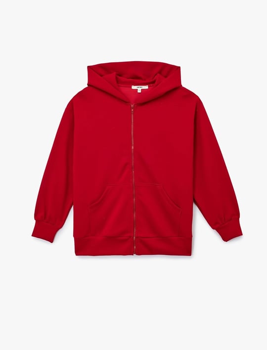 Uzun Kollu Cepli Fermuarlı Kapüşonlu Sweatshirt - Bedenler: S, X Small, M, L