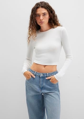 Uzun Kollu Gri Crop Basic Tişört Crop/Kısa Kesim 1612822-88467