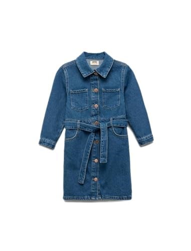 Uzun Kollu Pamuklu Kuşak Detaylı Cepli Düğmeli Gömlek Yaka Denim Elbise