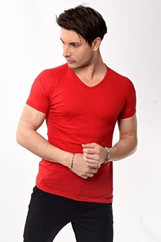 V Yaka Basic Slim Fit Erkek Tişört T-Shirt