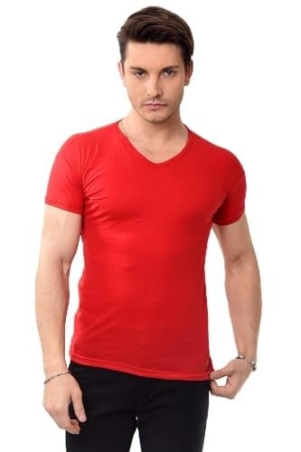 V Yaka Basic Slim Fit Erkek Tişört T-Shirt