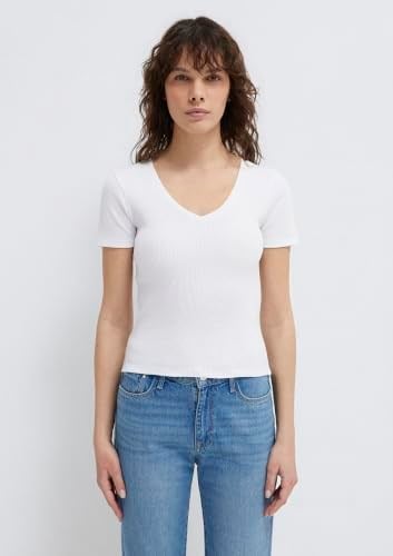V Yaka Beyaz Basic Tişört Fitted/Vücuda Oturan Kesim 1601040-620