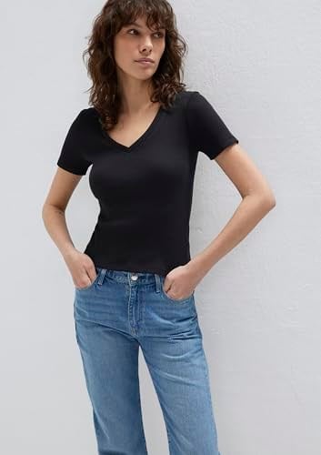 V Yaka Siyah Basic Tişört Fitted/Vücuda Oturan Kesim 1601040-900