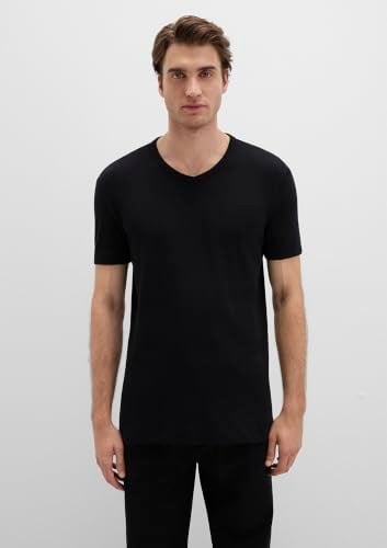 V Yaka Siyah Basic Tişört Fitted/Vücuda Oturan Kesim 063748-900