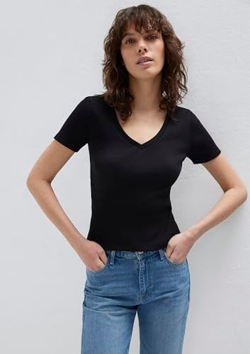 V Yaka Siyah Basic Tişört Fitted/Vücuda Oturan Kesim 1601040-900