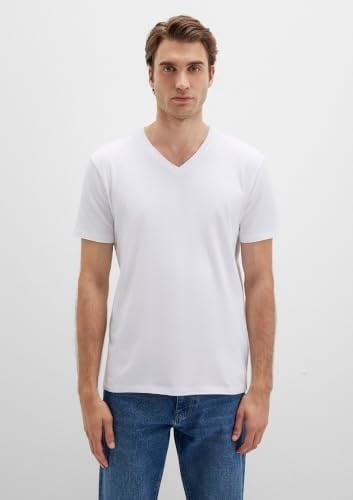 V Yaka Streç Beyaz Basic Tişört Fitted/Vücuda Oturan Kesim 061748-620