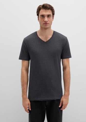 V Yaka Streç Gri Basic Tişört Fitted/Vücuda Oturan Kesim 061748-24398