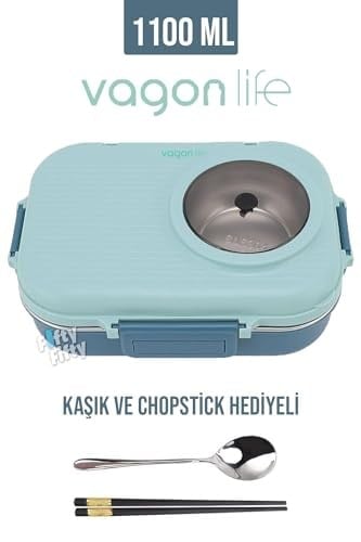 Vagonlife 1100 ML Çorba Kaseli-Metal Kaşıklı Paslanmaz Çelik Bento Lunch Box Yeni Nesil Sefer Tası-ffbl70100