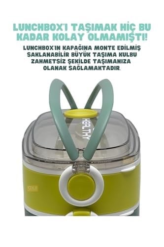 Vagonlife Bento 1300ml Lunchbox 2 Katlı 3 Bölmeli Paslanmaz Çelik Sefer Tası Yemek Kutusu (Koyu Yeşil-Fıstık Yeşili)