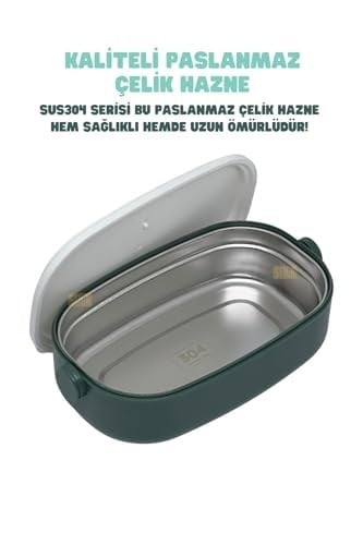 Vagonlife Bento 1300ml Lunchbox 2 Katlı 3 Bölmeli Paslanmaz Çelik Sefer Tası Yemek Kutusu (Koyu Yeşil-Fıstık Yeşili)