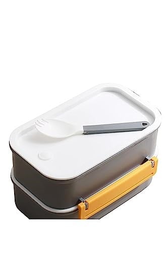 Vagonlife Bento 1600ml Lunchbox 2 Katlı 4 Bölmeli Çelik Sefer Tası Yemek Kutusu (Gri)