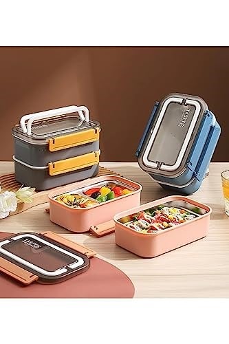 Vagonlife Bento 1600ml Lunchbox 2 Katlı 4 Bölmeli Çelik Sefer Tası Yemek Kutusu (Gri)
