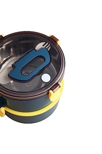 Vagonlife Bento 1600ml Yuvarlak Lunchbox Çift Katlı Çelik Sefer Tası Yemek Kutusu (Açık Yeşil)
