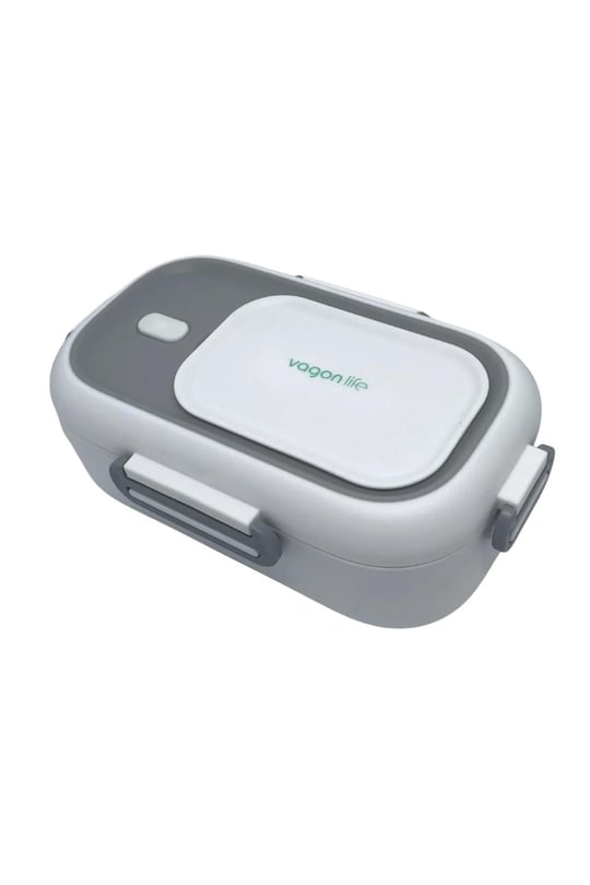 Vagonlife Bento 550ml Lunchbox Tek Katlı Çelik Sefer Tası Yemek Kutusu (Beyaz-Gri)