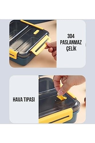 Vagonlife Bento 950ml Lunchbox Tek Katlı 3 Bölmeli Çelik Sefer Tası Yemek Kutusu (Koyu Yeşil)