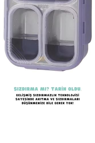 Vagonlife Bento 950ml Lunchbox Tek Katlı 4 Bölmeli Çelik Sefer Tası Yemek Kutusu (Turkuaz)
