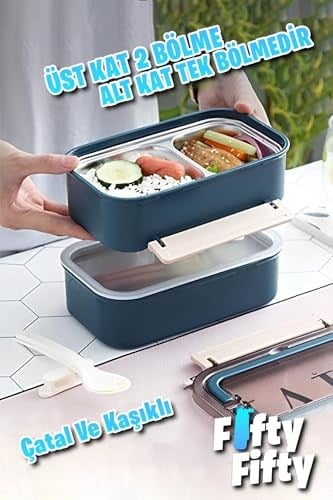 Vagonlife Bento Lunch Box 1600 ML 2 Kat Yeni Nesil Sefer Tası Paslanmaz Çelik -FFLBOX2221 (Pembe)