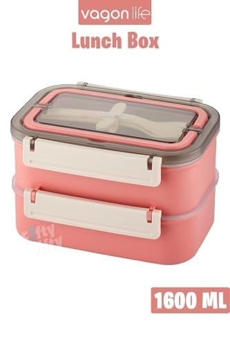 Vagonlife Bento Lunch Box 1600 ML 2 Kat Yeni Nesil Sefer Tası Paslanmaz Çelik -FFLBOX2221 (Pembe)