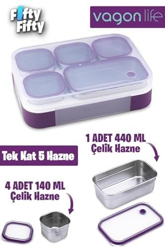 Vagonlife Lunch Box 1000 ML (Sızdırmaz,Karışmaz 5 Hazneli) Yeni Nesil Sefer Tası -FFLBOX40097