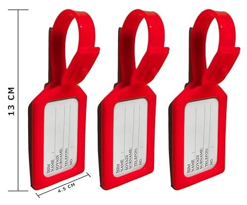 Valiz Etiketi, Valiz isimliği, 3 Adet Plastik Bavul İsimlik, Seyahat Bavul Bagaj El Çantası İsimliği, Su Geçirmez, Çanta Aksesuarı, Çanta İçin İsimlik (Kırmızı)