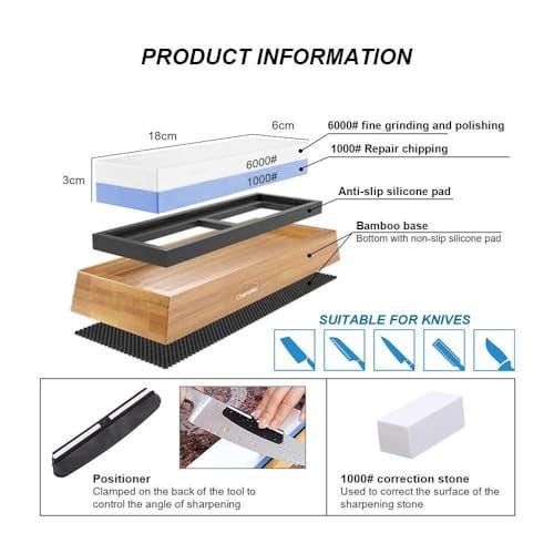 Valkyrie 4 Parça 1. Kalite Bıçak Biley Seti 1000 6000 Bileme Taşı Bambu Tabanlı Profesyonel Set Sulu Biley