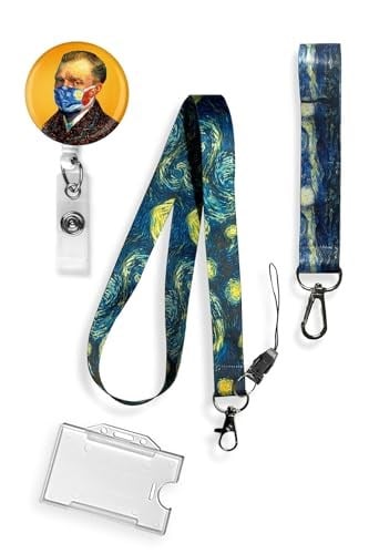 Van Gogh Yıldızlı Geceler 4 Lü Set Boyun ipi Anahtarlık Yoyo Yaka Kartlığı