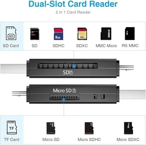 Vanja Micro USB OTG Adapter and USB 2.0 Portable Memory Card Reader for SDXC, SDHC, SD, MMC, RS-MMC, Micro SDXC, Micro SD, Micro SDHC Card and UHS-I Cards