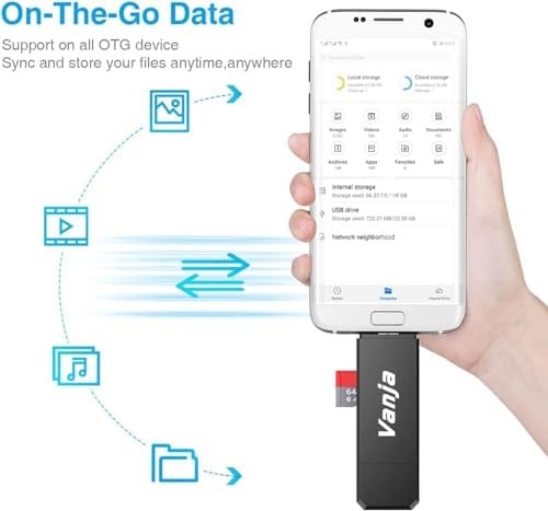 Vanja Micro USB OTG Adapter and USB 2.0 Portable Memory Card Reader for SDXC, SDHC, SD, MMC, RS-MMC, Micro SDXC, Micro SD, Micro SDHC Card and UHS-I Cards