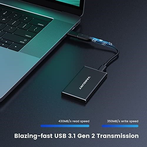 Vansuny 250 GB Taşınabilir Harici SSD, USB 3.1 Gen2 430 MB/s Yüksek Hızlı Veri Transferi, PC, Dizüstü Bilgisayar, Telefonlar ve Daha Fazlası için Metal USB C Mini Taşınabilir Harici Katı Hal Sürücüsü