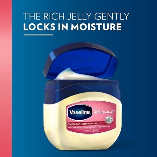 Vaseline Petroleum Jelly Bebek Cilt Bakımı Koruyucu ve Saf 4 Sayım Kuru Cildi Tedavi Eder ve Bezin Döküntüsünden Şişmiş Cildi Önler Hipoalerjenik ve Ciltte Nazik 13 Oz