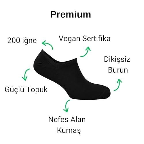 Vegan Organik İplik Bambu Kadın Babet Görünmez Çorap Siyah 8li 36-40