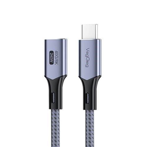 Veggieg USB 4.0 E-Mark 240W 40Gbps Thunderbolt 4 8K 60Hz Type-C Uzatma Kablosu 1 Metre - Seçenekler: 1 Metre, 0.5 Metre