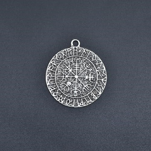 Vegvisir Viking Pusulası Deri ip Kolye - Gümüş Kaplama - Kadın Erkek Kolye - No:1009