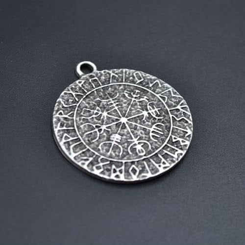 Vegvisir Viking Pusulası Deri ip Kolye - Gümüş Kaplama - Kadın Erkek Kolye - No:1009