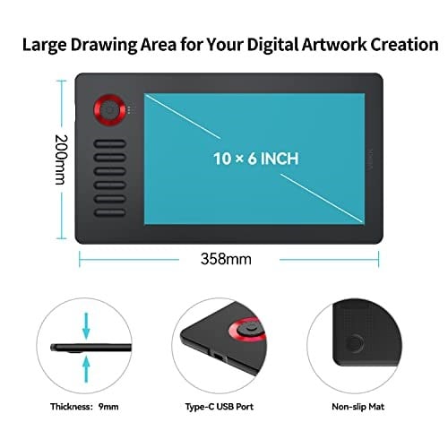 Veikk A15 Pro 10x6 İnç Profesyonel Grafik Tablet, 8192 Seviye Pilsiz Kalem, 12 Kısayol Tuşu ve Döner Kontrol Düğmesi, Windows/Mac/Android Uyumlu