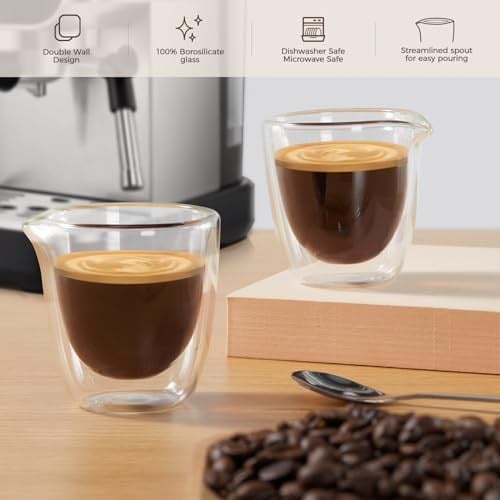 VENVENWEAVS Espresso Bardak Seti 4,Çift Duvar 2.5oz Bacalı Espresso Shot Bardakları,Espresso Makinesi İçin Espresso Aksesuarları,Şeffaf Espresso Shot Cam Hediye Seti