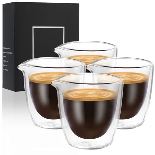 VENVENWEAVS Espresso Bardak Seti 4,Çift Duvar 2.5oz Bacalı Espresso Shot Bardakları,Espresso Makinesi İçin Espresso Aksesuarları,Şeffaf Espresso Shot Cam Hediye Seti