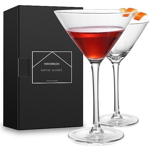 VENVENWEAVS Martini Bardakları 2li Set, El Üflemeli Kristal Martini Bardakları, Espresso Martini, Cosmopolitan, Manhattan,Gimlet,Home Bar,Kokteyl Partisi,Martini Züccaciye Hediye seti