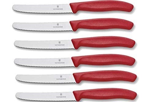 Victorinox 6 adet sofra bıçağı - mutfak bıçağı - küçük ekmek bıçağı Swiss Classic tırtıklı - İsviçre yapımı - kırmızı