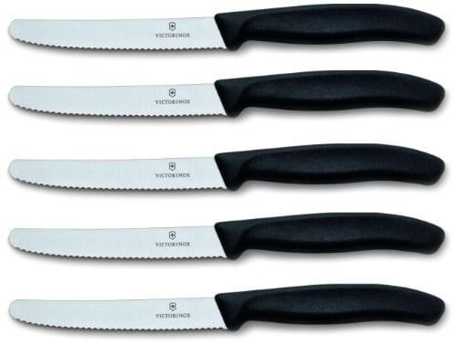 Victorinox Domates bıçağı, ekmek bıçağı, sofra bıçağı seti, 5 parça, Swiss Classic (siyah)