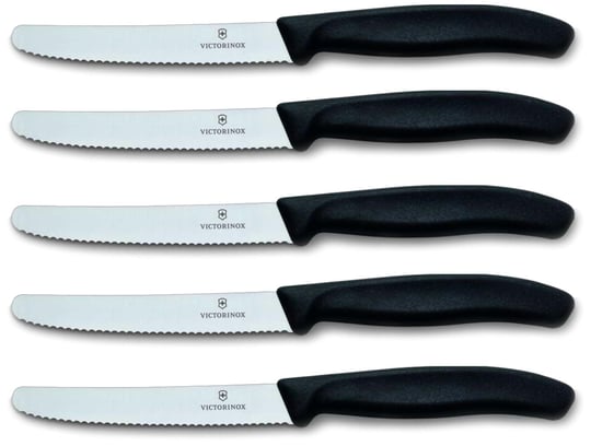 Victorinox Domates bıçağı, ekmek bıçağı, sofra bıçağı seti, 5 parça, Swiss Classic (siyah)