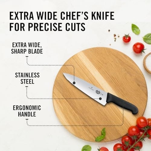 Victorinox Fibrox 20cm Düz Şef Bıçağı, Siyah, Blisterli