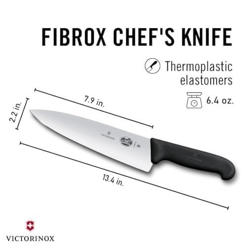 Victorinox Fibrox 20cm Düz Şef Bıçağı, Siyah, Blisterli