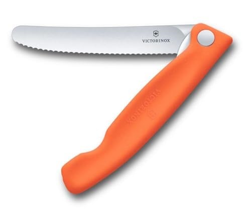 Victorinox Swiss Classic katlanır piknik bıçağı, yürüyüş, meyve, sebze, sandviç, sosis, tırtıklı bıçak, ekstra keskin, turuncu