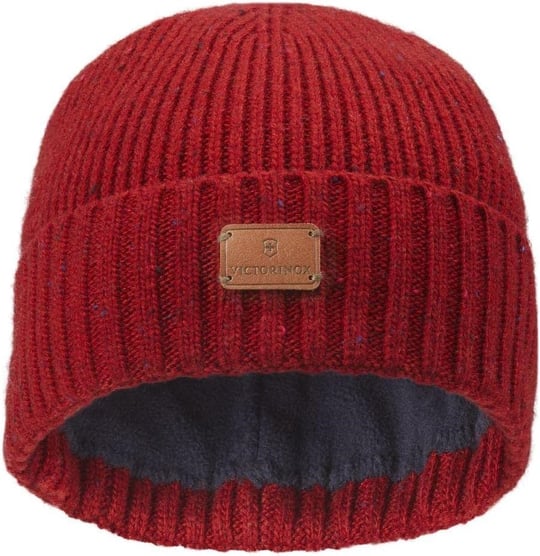 Victorinox Üniseks Rib Knit Beanie Deri Patch Şapka