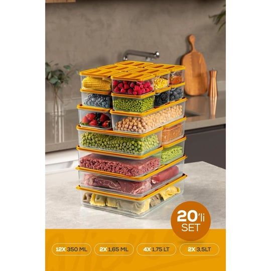 Vienev 20li Buzdolabı Organizer Ve Saklama Kabı Turuncu 12x(350ml) 4x(1,75lt) 2x(1,65lt) 2x(3,5lt)