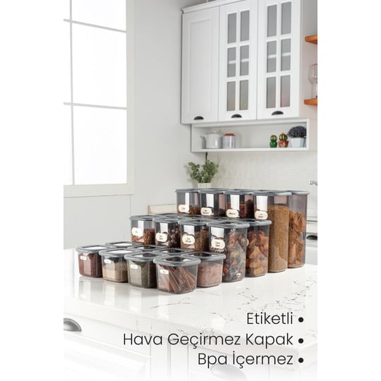 Vienev 24lü Etiketli Poly Kare Erzak Saklama Kabı Set 8x(0,55 Li̇tre, 1,2 Li̇tre, 1,75 Li̇tre) Antrasit