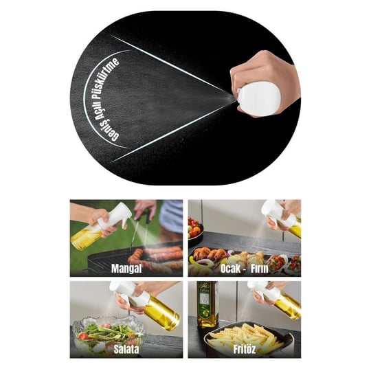 Vienev 2li Airfryer Sprey Yağdanlık Cam Şişe - Izgara Fritöz Salata Yağ Püskürtücü Siyah