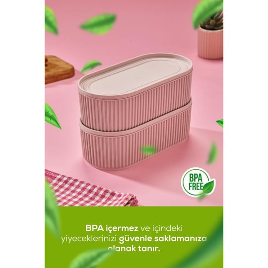 Vienev 2li Elastik Bantlı İstiflenebilir Pratik Saklama Kabı Seti 2x(1100 Ml) Pembe