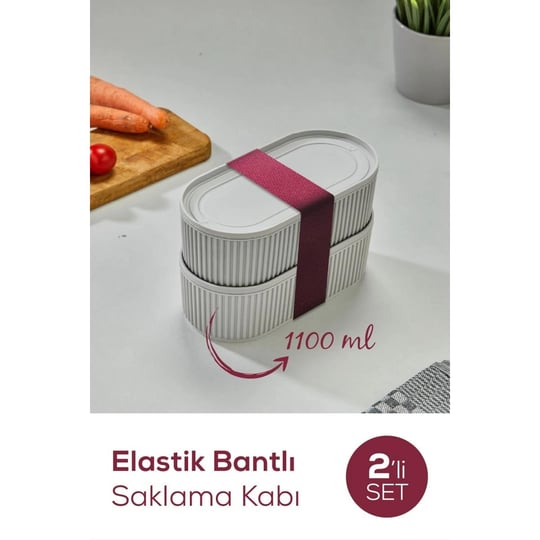 Vienev 2li Elastik Bantlı İstiflenebilir Pratik Saklama Kabı Seti 2x 1100 Ml Gri